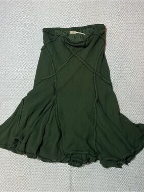 Maxstudio Special Edition 100% Silk Dark Green Circle Skirt with Paneled Seams